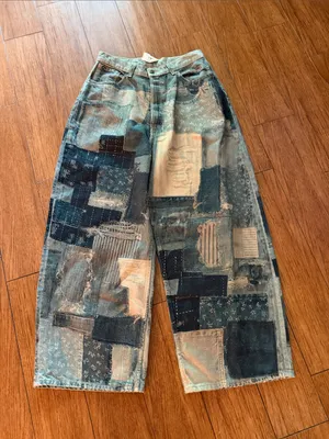 Free People Illusions Patchwork Barrel Jeans- size 28 thumbnail 5