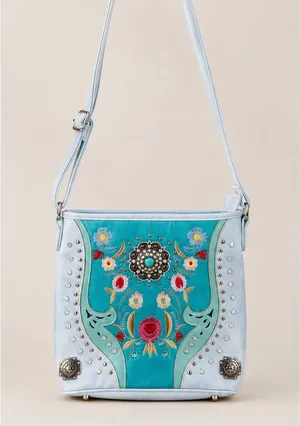 American Bling Western Floral Embroidered Concealed Carry Bag Studs & Conchos thumbnail 1