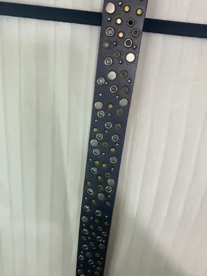 Black Genuine Bonded Leather Studded Grommet Belt Brass Tone Buckle Boho Punk thumbnail 3