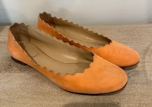 Chloé Lauren Scalloped Suede Ballet Flats Size 36 Peach Ballerina thumbnail 1
