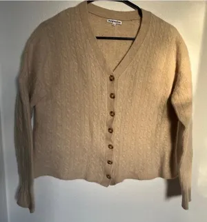 Reformation Recycle Cashmere Cardigan Women Size S, V Neck Beige Cable Cropped thumbnail 1