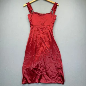 Heiress Beverly Hills Red Satin Ruched Bustier Midi Dress XS Bodycon Glam thumbnail 11
