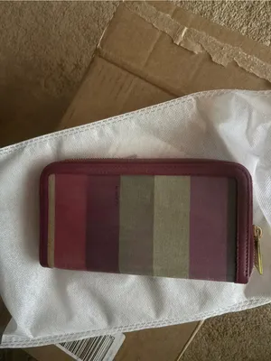 Striped‎ Zip-Around Fendi Wallet in Burgundy and Olive thumbnail 2