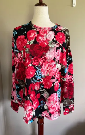 Show Me Your‎ Mumu Floral Long Sleeve Top Black Red Pink Size Small thumbnail 1