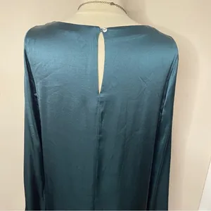 NWOT MADEWELL Long Bell Sleeve Satin Shift Dress in‎ Smoky Spruce, Medium thumbnail 9
