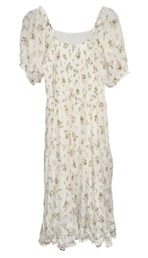 Mikarose Flowy Floral Dress M cream flowers spring sundress puff sleeves dainty thumbnail 1