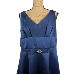 Alfred Angelo 7008 A-Line‎ Dress Bridesmaid Homecoming Navy Blue Satin Size 16 thumbnail 2