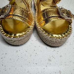 Jessica‎ Simpson Chandria Gold Metallic Snake Rhinestone Espadrille Sandals 10 thumbnail 3