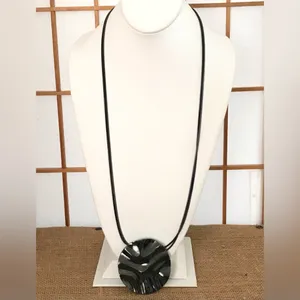 Chico’s Gunmetal Long Necklace with Disc Pendant thumbnail 2