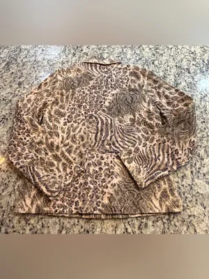 Women's Button-Down Shirt Jacket in Beige and Brown Animal Print thumbnail 6