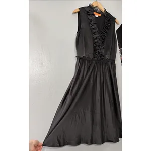 Cynthia Steffe Silk Dress Size 10 Black Sleeveless Ruffled Gothic Dark Romantic thumbnail 2