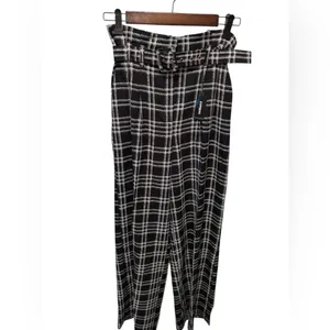 VTG Express High Rise Wide Leg Belted Pant Black White Check Sz 4R Palazoo Casua thumbnail 3