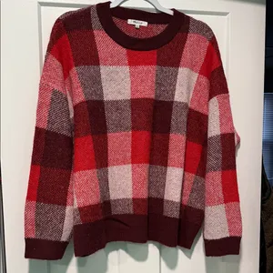 Madewell Red Checked Plaid Fenimore Pullover Sweater, size XL. thumbnail 4