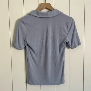 Madewell Drapey Rib Short Sleeve Polo Top Blue thumbnail 3