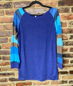 Women's Blue Color Block Pullover Lightweight Knit Sweater Size Large thumbnail 1