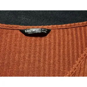 SHEIN Orange Ribbed Twist Front‎ Long Sleeve Crop Top Women's XS thumbnail 3