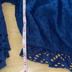 Misa Los Angeles Womens Off The Shoulder Eyelet Ruffle Cropped‎ Top Blue XL NWT thumbnail 8