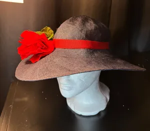 Career Collection Navy Blue Wide Brim Sun‎ Hat Red Rose Accent Straw Style Hat thumbnail 1