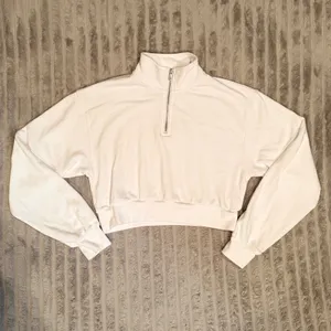 TNA‎ Aritzia White Cozy Fleece Mega Quarter-Zip Cropped Sweatshirt Womens Small thumbnail 2