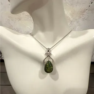 Dichronic Glass Pendant Sterling Silver with SS Plate Chain CHRISTMAS Green🌲 thumbnail 3
