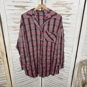 CUTLOOSE Women's XL Plaid Long Sleeve Shirtdress Maroon Burgundy Y2K Grunge thumbnail 13