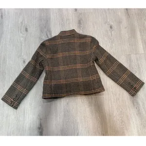Hollister Brown Houndstooth Plaid Wool Blend Military Blazer Y2K Preppy academia thumbnail 6