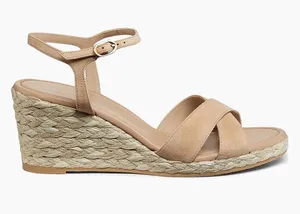Stuart Weitzman Dayna Suede Espadrille Wedges 6.5 neutral suede crisscross vamp thumbnail 1