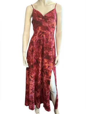 Lulus Beautiful Soul Floral Print Twist-Front Maxi Dress Burgundy XL NWT thumbnail 4