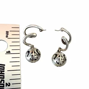 Vintage Sterling Silver Balinese Filigree Sphere Dangle Earrings thumbnail 8