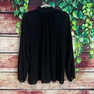 Ralph Lauren Pleated Georgette Tie Neck Blouse Large Black Long Sleeve Top Fancy thumbnail 5