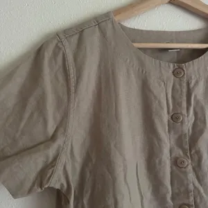 Christopher & Banks Linen Blend Blouse M Taupe Button Front Coastal Minimalist thumbnail 2