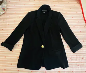 NYCC Blazer Size S Black Gold Button Open Front Jacket thumbnail 1