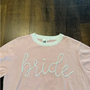 Queen of Sparkles Bride Sweater Top Pink Short Sleeve Women's M thumbnail 2