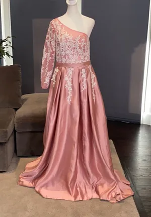 Women’s Dusty Pink One Shoulder Full Length Prom Party Dress Size M **READ** thumbnail 1