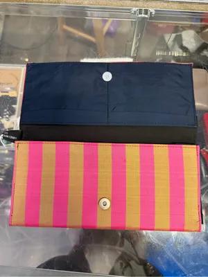 100% Silk Pink & Gold Striped Foldover Clutch Wallet thumbnail 4