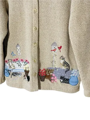 VINTAGE BONWORTH Embroidered Cats Cardigan thumbnail 3
