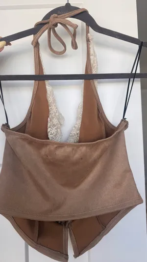 Ecote Brown suede and lace top thumbnail 4