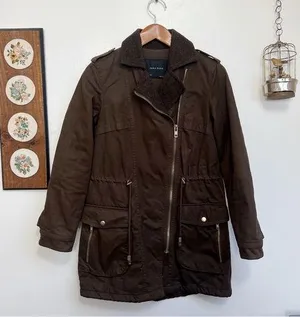 Zara Basic Brown Womens Parka Jacket Small thumbnail 1