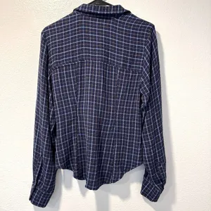 Pilcro Anthropologie Womens-S Blouse Blue Plaid‎ Ruched Button Front Flannel thumbnail 12