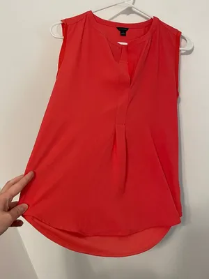 ANN TAYLOR Matte Jersey Shell Coral Split Neck Mixed Media Sleeveless Tank Top S thumbnail 9