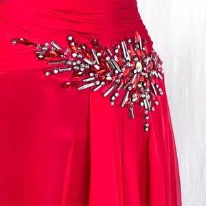 VTG Flowy Red Chiffon One Shoulder Rhinestone Prom Evening Gown XS Train thumbnail 5