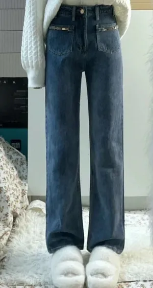 NWT‎ Women Straight Leg Jeans Blue Denim Pants Gold Pocket Detail fit Size S thumbnail 1