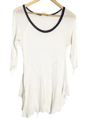 Free People Intimately White Black Ringer 3/4 Sleeve Raw Seam Slub Top Size S thumbnail 1