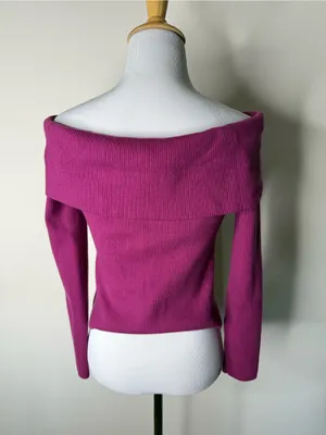 Abercrombie Fuchsia Off Shoulder Ribbed Sweater NTW M thumbnail 6