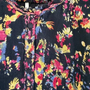 Free People Floral Gauze Cotton‎ Boho Peasant Top Oversized Ruffle Raw Sz Medium thumbnail 9