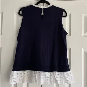 Loft Navy Blue & White Lace Ruffle Sweater Vest thumbnail 6