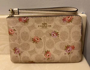 Coach Cream and Pink Floral Wristlet thumbnail 1