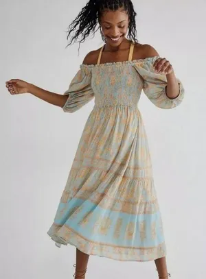 Free People Spell & The Gypsy Juniper Shirred Midi Dress thumbnail 1