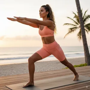n:Philanthropy Baylis Sports Bra & Bedford Biker Short Coral Workout Yoga Sports thumbnail 2