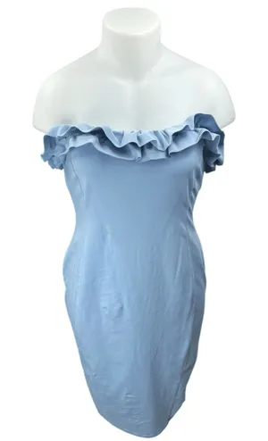 ASOS Women's Blue Ruffle Sleeveless Strapless Mini Sheath Tube Tank Dress Sz 14 thumbnail 1